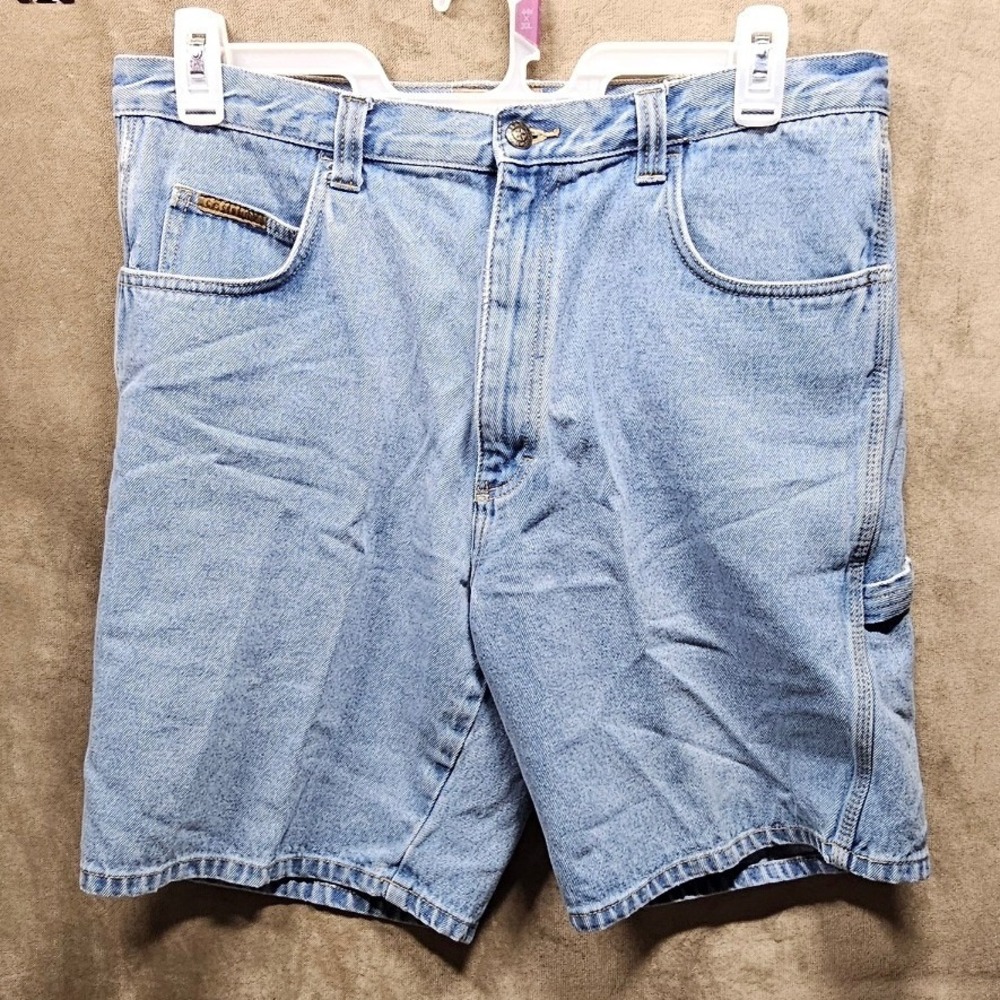 CE Schmidt Workwear Mens Denim Carpenter Shorts Light Wash Blue Size 36 Cotton